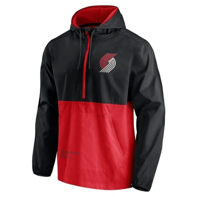 Shop Fanatics Branded Black/red Portland Trail Blazers Anorak Block Party Windbreaker Half-zip Hoodie Jac