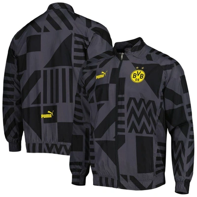 Shop Puma Black Borussia Dortmund Pre-match Raglan Full-zip Training Jacket