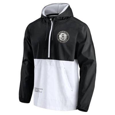 Shop Fanatics Branded Black/white Brooklyn Nets Anorak Block Party Windbreaker Half-zip Hoodie Jacket