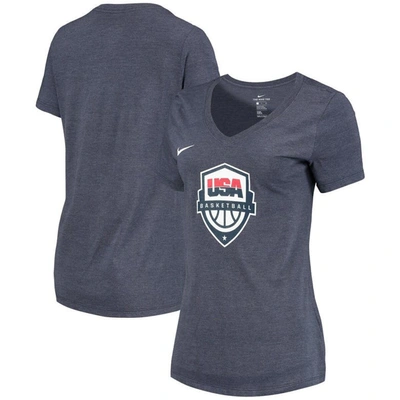 Shop Nike Heathered Blue Usa Basketball Team Logo Tri-blend V-neck T-shirt In Heather Navy
