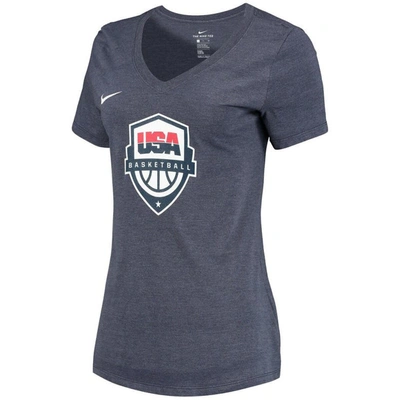 Shop Nike Heathered Blue Usa Basketball Team Logo Tri-blend V-neck T-shirt In Heather Navy