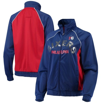Shop G-iii 4her By Carl Banks Royal/red Philadelphia 76ers Backfield Raglan Full-zip Track Jacket