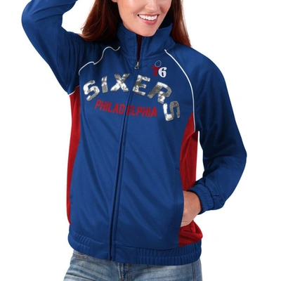 Shop G-iii 4her By Carl Banks Royal/red Philadelphia 76ers Backfield Raglan Full-zip Track Jacket