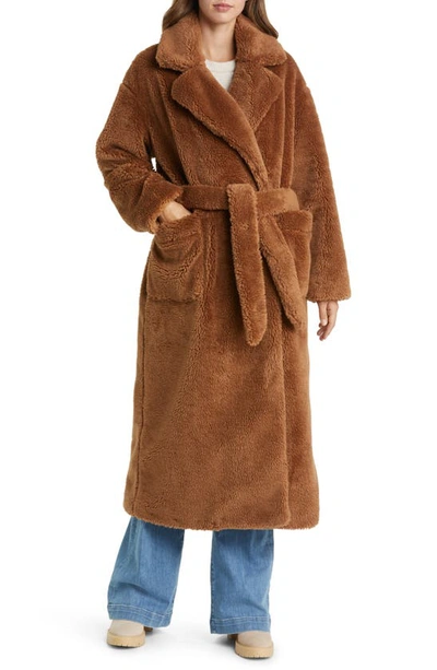 Shop Ugg Alesandra Faux Fur Wrap Coat In Pecan