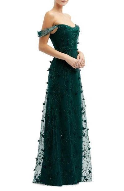 Shop Dessy Collection 3d Embroidered Off The Shoulder Gown In Evergreen
