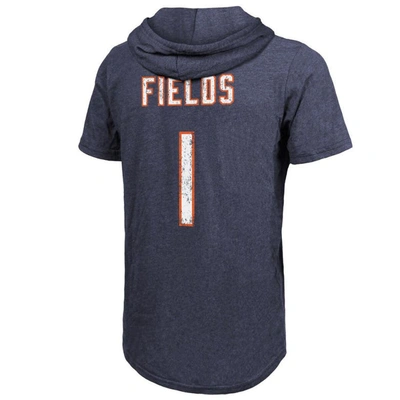 Shop Majestic Threads Justin Fields Navy Chicago Bears Player Name & Number Tri-blend Slim Fit Hoodie T-s
