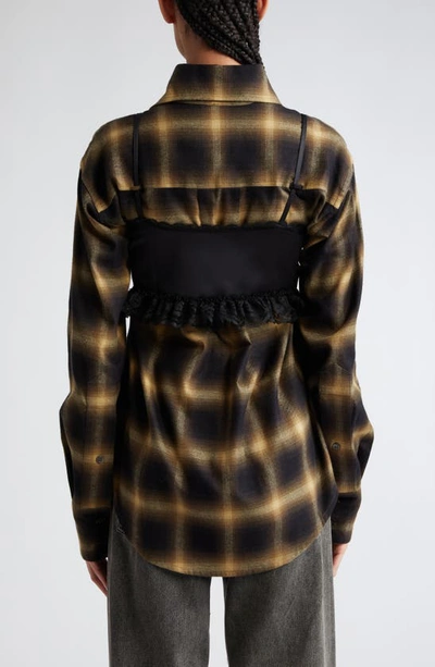 Shop Vaquera Bustier Overlay Flannel Button-up Shirt In Black Check
