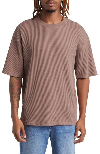 Shop Pacsun Boxy Waffle Knit T-shirt In Deep Taupe