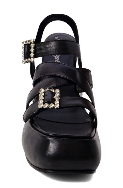 Shop Free People Brooklyn Ankle Strap Platform Sandal In Black Metallic Leather