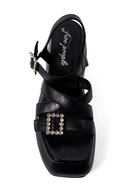 Shop Free People Brooklyn Ankle Strap Platform Sandal In Black Metallic Leather