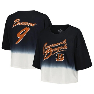 Shop Majestic Threads Joe Burrow Black/white Cincinnati Bengals Dip-dye Player Name & Number Crop Top