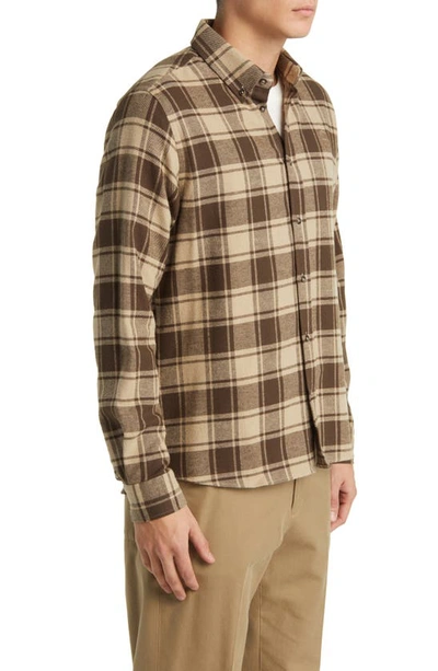 Shop Les Deux Kristian Check Flannel Button-down Shirt In Coffee Brown/ Dark Sand