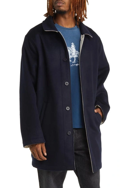 Shop One Of These Days Austin Reversible Wool Blend Trench Coat In Navy/ Stone