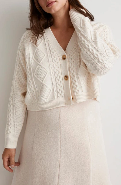 Madewell Cable Crop Cardigan In Antique Cream