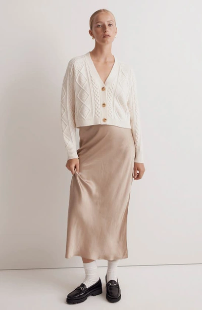Madewell Cable Crop Cardigan In Antique Cream