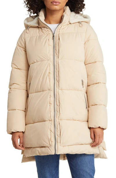 Shop Sam Edelman Puffer Jacket With Removable Faux Shearling Trim In Sand