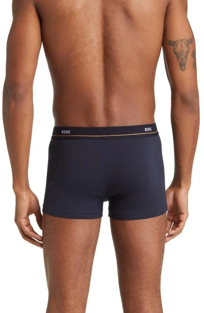 Shop Hugo Boss Boss Assorted 5-pack Essential Cotton Stretch Jersey Trunks In Blue Multi