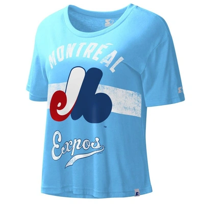 Shop Starter Light Blue Montreal Expos Cooperstown Collection Record Setter Crop Top