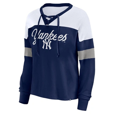 Shop Fanatics Branded Navy/white New York Yankees Even Match Lace-up Long Sleeve V-neck T-shirt