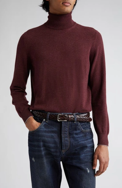Shop Brunello Cucinelli Cashmere Turtleneck Sweater In Purple/ Light Grey