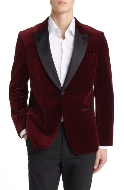 Shop Hugo Boss Hutson Silk Blend Velvet Dinner Jacket In Dark Red