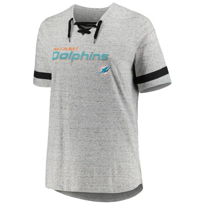 Shop Profile Heather Gray Miami Dolphins Plus Size Lace-up V-neck T-shirt