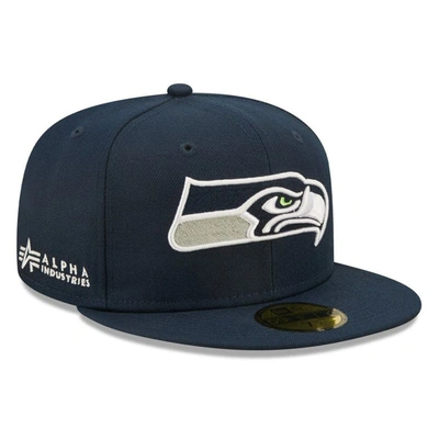 Shop New Era X Alpha Industries College Navy Seattle Seahawks Alpha 59fifty Fitted Hat