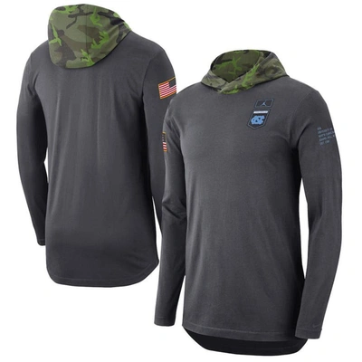 Shop Jordan Brand Anthracite North Carolina Tar Heels Military Long Sleeve Hoodie T-shirt