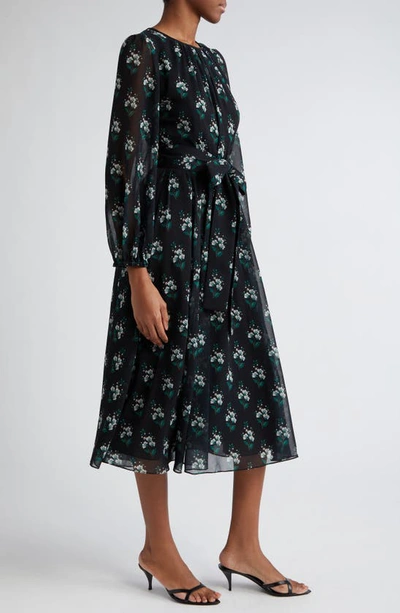 Shop Carolina Herrera Floral Print Long Sleeve Chiffon Midi Dress In Black Multi
