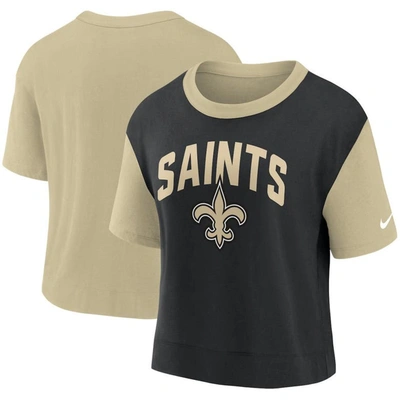 Shop Nike Gold/black New Orleans Saints High Hip Fashion T-shirt