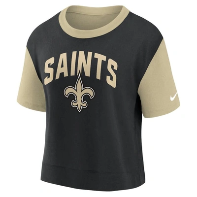 Shop Nike Gold/black New Orleans Saints High Hip Fashion T-shirt