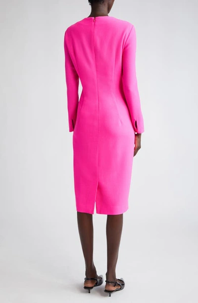 Shop Adam Lippes Minton Long Sleeve Wool Crepe Dress In Hot Pink