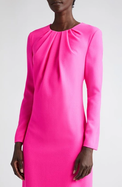 Shop Adam Lippes Minton Long Sleeve Wool Crepe Dress In Hot Pink