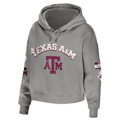 Shop Wear By Erin Andrews Gray Texas A&m Aggies Mixed Media Cropped Pullover Hoodie