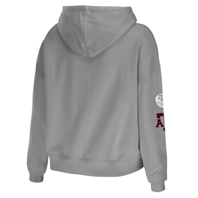 Shop Wear By Erin Andrews Gray Texas A&m Aggies Mixed Media Cropped Pullover Hoodie