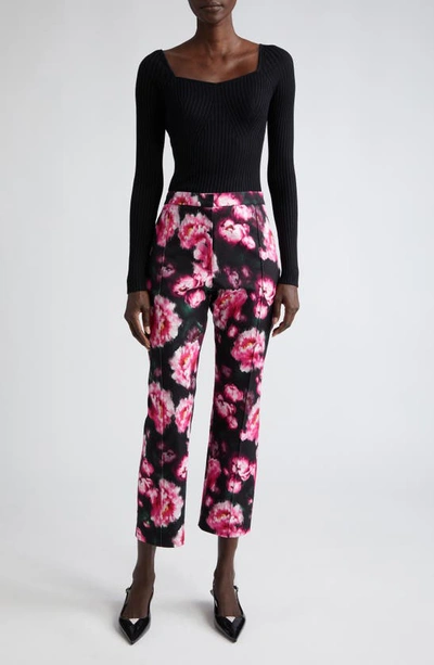 Shop Adam Lippes Daphne Floral Print Cotton Twill Cigarette Pants In Black Floral