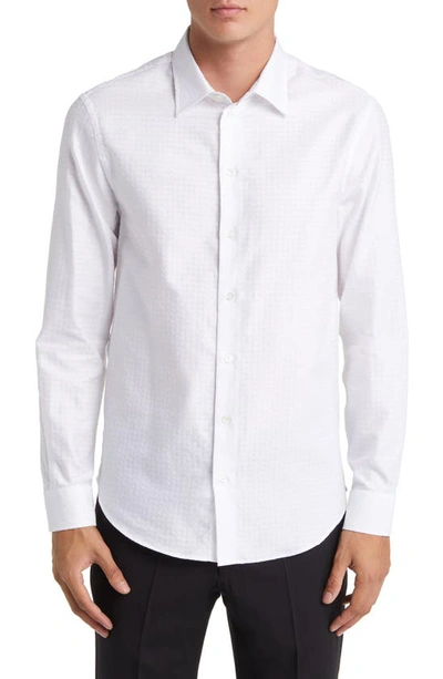 Shop Emporio Armani Tonal Stripe Cotton Button-up Shirt In White