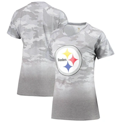 Shop Outerstuff Juniors Gray/black Pittsburgh Steelers Beth Camo Dip-dye T-shirt