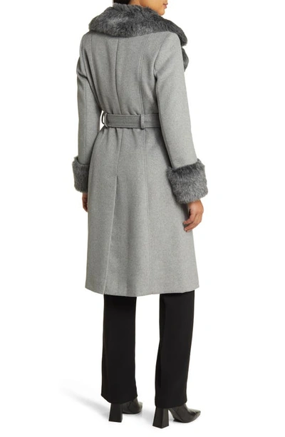 Shop Via Spiga Wool Blend Belted Coat With Faux Fur Trim In Heather Grey