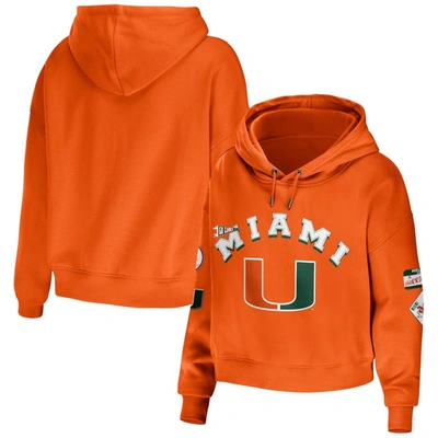 Shop Wear By Erin Andrews Orange Miami Hurricanes Mixed Media Cropped Pullover Hoodie