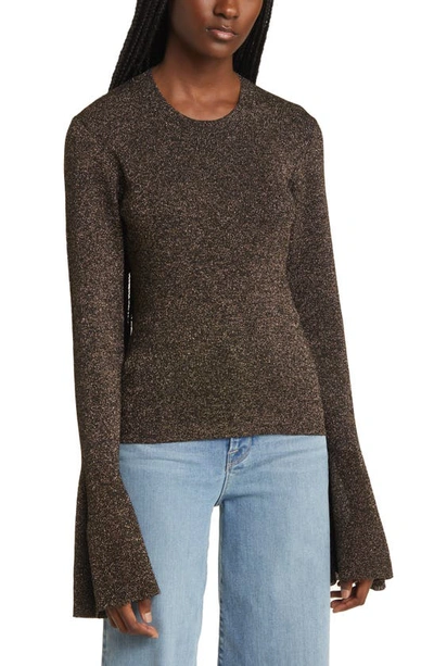 Shop Frame Metallic Ruffle Sleeve Sweater In Black