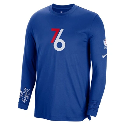 Shop Nike Blue Philadelphia 76ers 2022/23 City Edition Pregame Warmup Long Sleeve Shooting Shirt