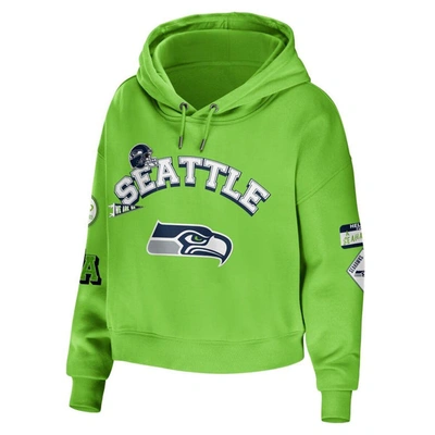 Shop Wear By Erin Andrews Neon Green Seattle Seahawks Modest Cropped Pullover Hoodie