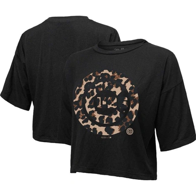 Shop Majestic Threads Black Chicago Cubs Leopard Cropped T-shirt