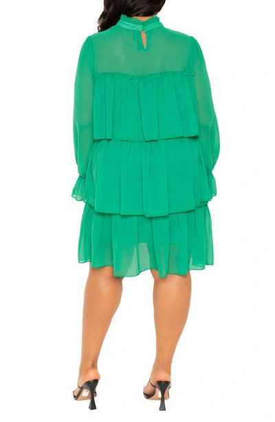 Shop Buxom Couture Tiered Long Sleeve Minidress In Green