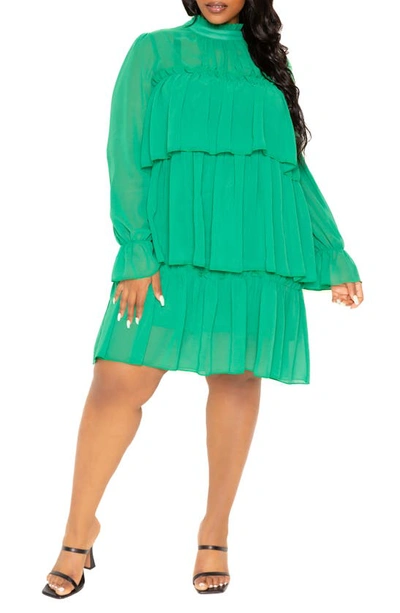 Shop Buxom Couture Tiered Long Sleeve Minidress In Green