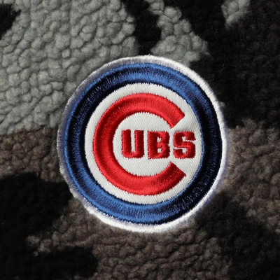 The Wild Collective Black Chicago Cubs Camo Sherpa Full-zip Bomber Jacket In Black