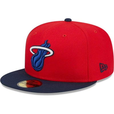 Shop New Era Red/navy Miami Heat 59fifty Fitted Hat