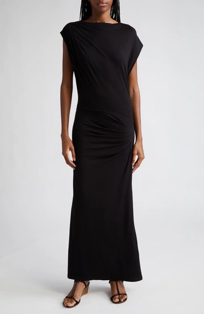 Shop Isabel Marant Étoile Naerys Ruched Jersey Maxi Dress In Black