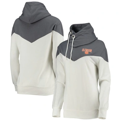 Shop Gameday Couture White/gray Clemson Tigers Old School Arrow Blocked Cowl Neck Tri-blend Pullover Hood